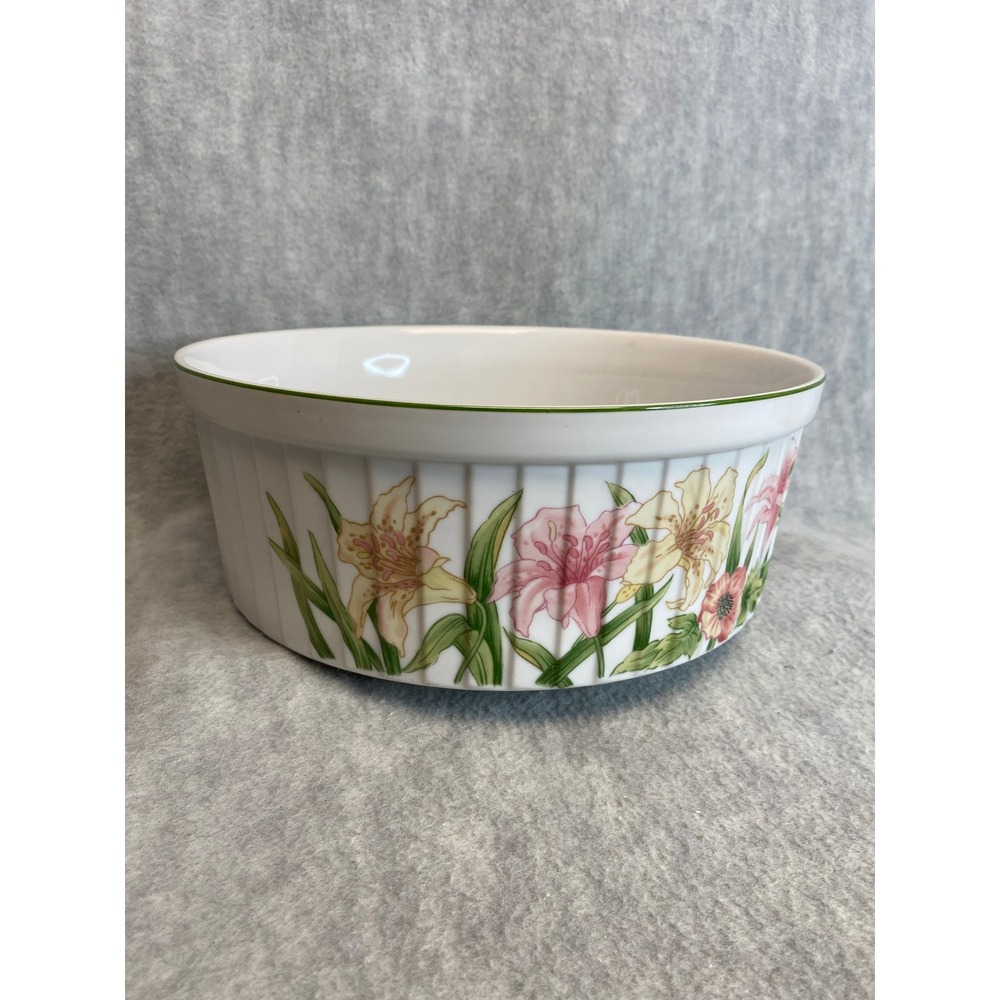 Vintage Stafford Jade Lily Fine Porcelain Souffle‎ Casserole 9" Baking Dish